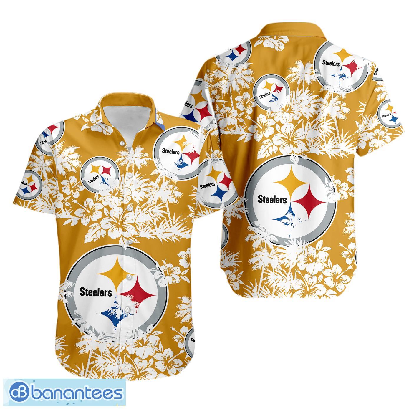 pittsburgh steelers tropical hawaii style short sleeve hawaiian shirt image Pittsburgh Steelers Tropical Hawaii Style Short Sleeve Hawaiian Shirt Product Photo 1