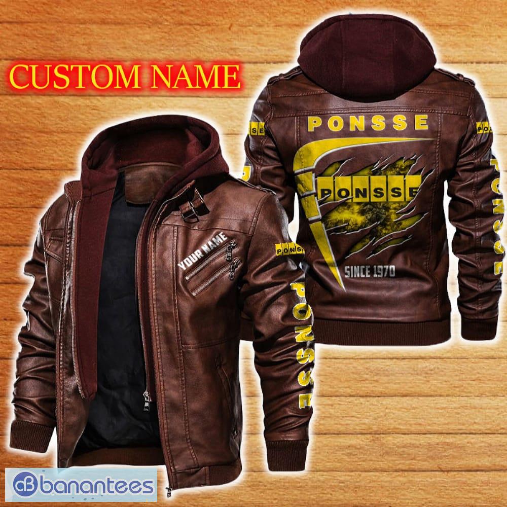 ponsse leather jacket black and brown color car logo trending all over print gift fans custom name 1 image Ponsse Leather Jacket Black And Brown Color Car Logo Trending All OVer Print Gift Fans Custom Name - Ponsse Leather Jacket Car For Fans_2