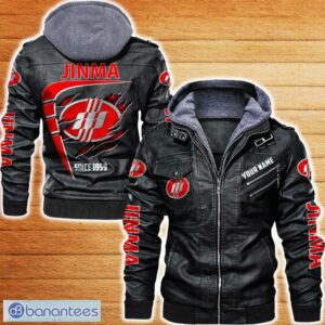 Jinma Leather Jacket Black And Brown Color Car Logo Trending All OVer Print Gift Fans Custom Name - Jinma Leather Jacket Car For Fans_1