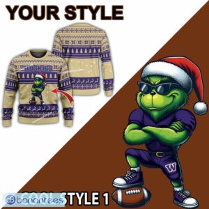 NCAA Washington Huskies Grinch Football Ugly Sweater Gift For Christmas - NCAA Washington Huskies New Grinch Ugly Christmas Sweater Photo 2
