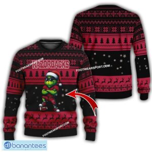 NCAA Arkansas Razorbacks Grinch Style Ugly Christmas 3D Sweater Gift For Adult - NCAA Arkansas Razorbacks New Grinch Ugly Christmas Sweater Photo 1