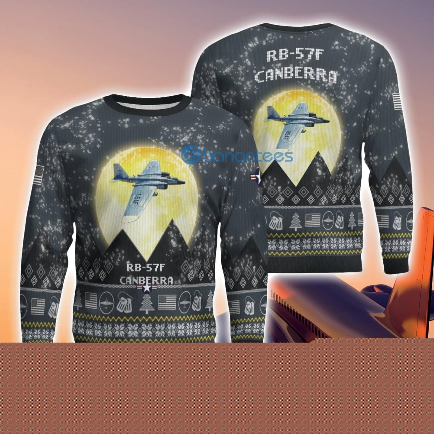 rb 57f canberra rb57f 3d aircraft moonlight grey ugly christmas sweater for fans image RB-57F Canberra RB57F 3D Aircraft Moonlight Grey Ugly Christmas Sweater For Fans Product Photo 1