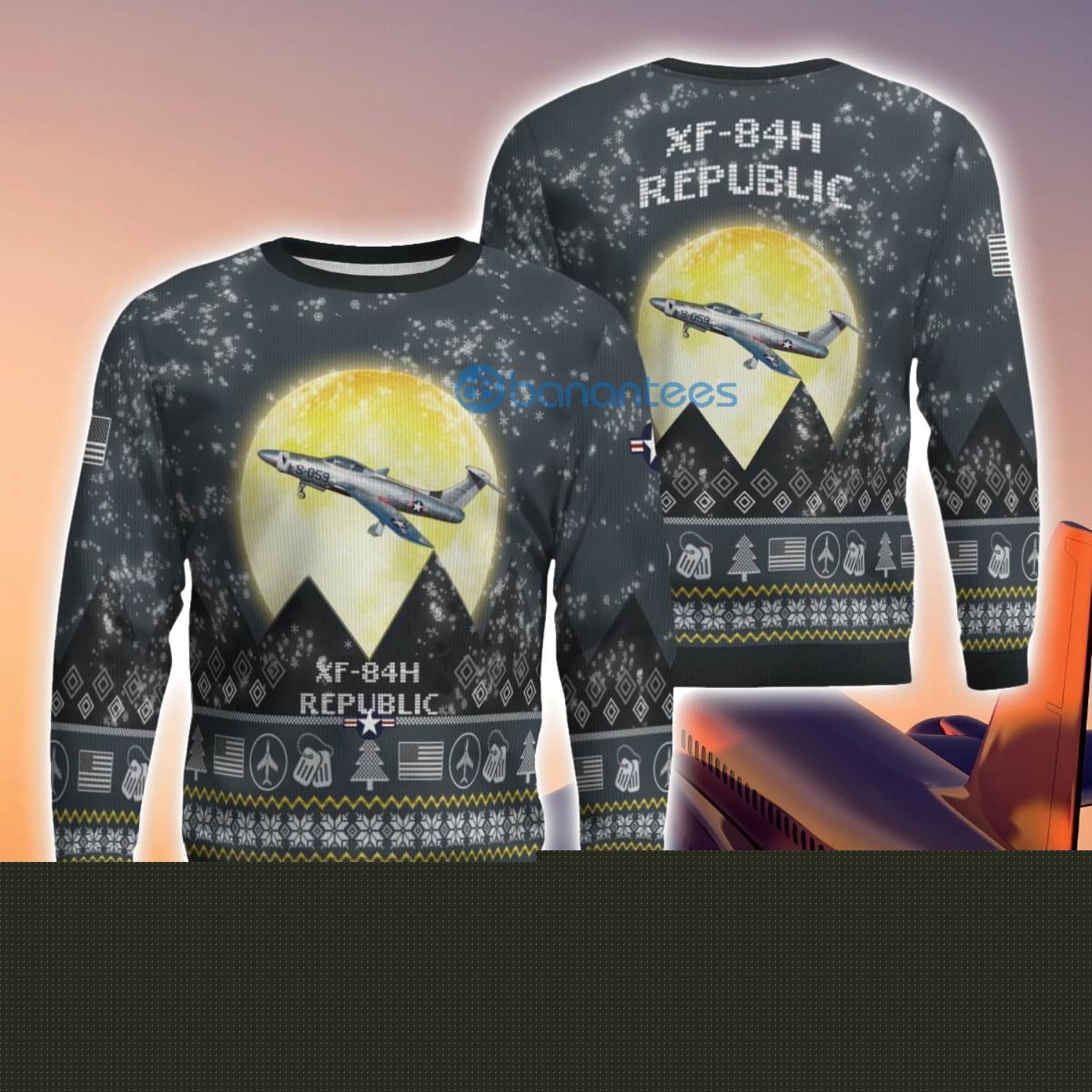 republic xf 84h xf84h 3d aircraft moonlight grey ugly christmas sweater for fans image Republic XF-84H XF84H 3D Aircraft Moonlight Grey Ugly Christmas Sweater For Fans Product Photo 1