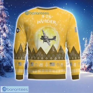 A-26 Invader A26 Aircraft Moonlight 3D Print Ugly Christmas Sweater Christmas Gift Yellow Color Sweater Product Photo 3