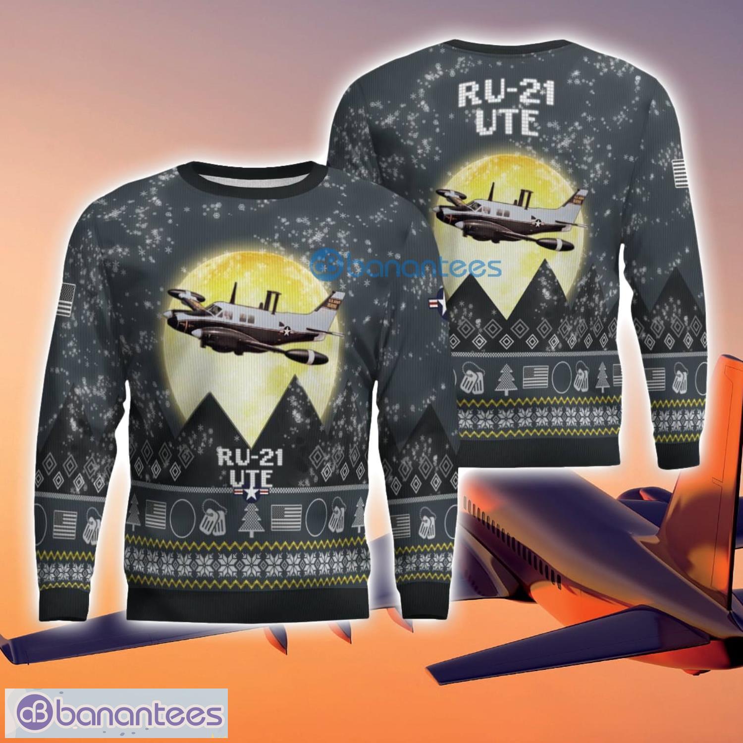 ru 21 ute ru21 3d aircraft moonlight grey ugly christmas sweater for fans image RU-21 UTE RU21 3D Aircraft Moonlight Grey Ugly Christmas Sweater For Fans Product Photo 1