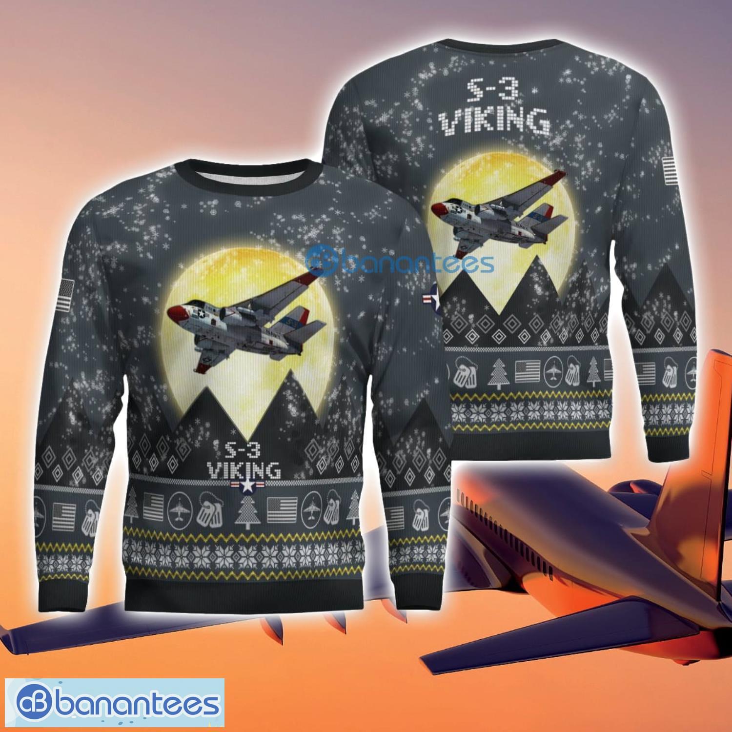 s 3 viking s3 3d aircraft moonlight grey ugly christmas sweater for fans image S-3 Viking S3 3D Aircraft Moonlight Grey Ugly Christmas Sweater For Fans Product Photo 1