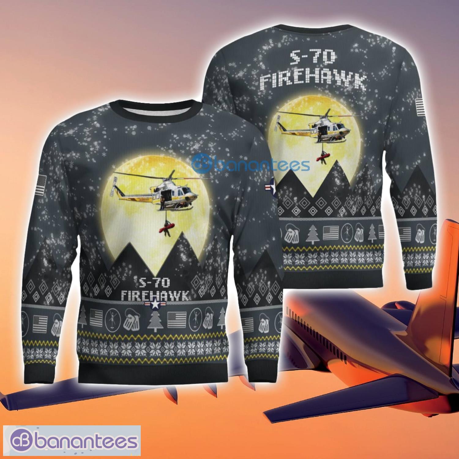 s 70 firehawk s70 3d aircraft moonlight grey ugly christmas sweater for fans image S-70 Firehawk S70 3D Aircraft Moonlight Grey Ugly Christmas Sweater For Fans Product Photo 1