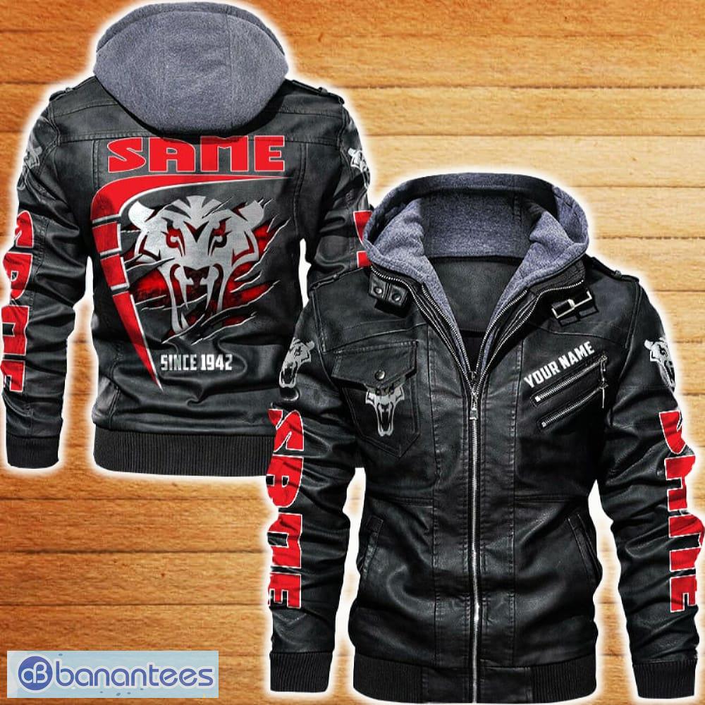 same leather jacket black and brown color car logo trending all over print gift fans custom name image Same Leather Jacket Black And Brown Color Car Logo Trending All OVer Print Gift Fans Custom Name - Same Leather Jacket Car For Fans_1