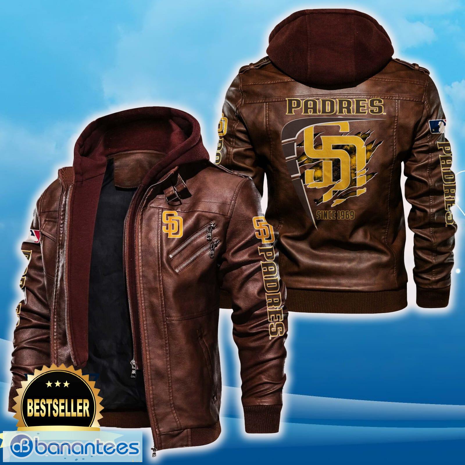 san diego padres leather jacket black and brown color for men and women gift fans all over print gift fans 1 image San Diego Padres Leather Jacket Black And Brown Color For Men And Women Gift Fans All OVer Print Gift Fans - San Diego Padres Leather Jacket_2