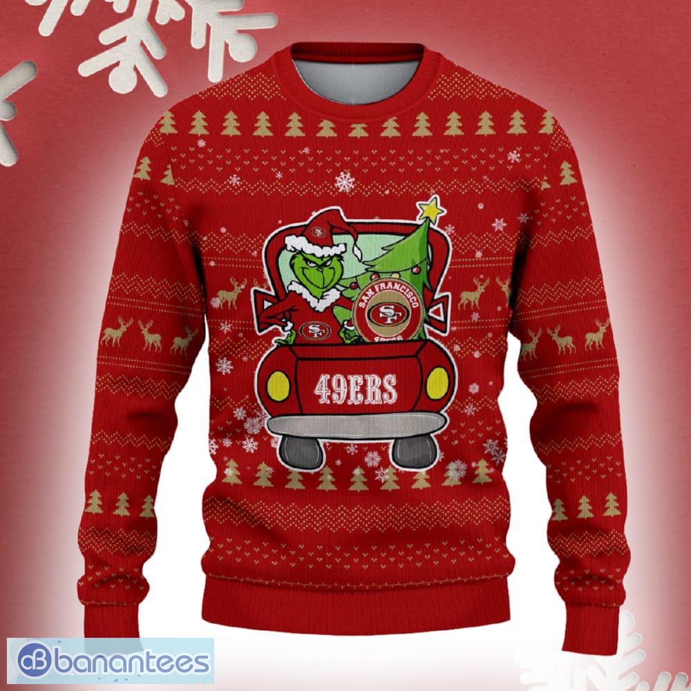 san francisco 49ers grinch driving funny 3d ugly christmas sweater for men women image San Francisco 49ers Grinch Driving Funny 3D Ugly Christmas Sweater For Men Women - San Francisco 49ers Christmas Sweater Grinch Driving Photo 2
