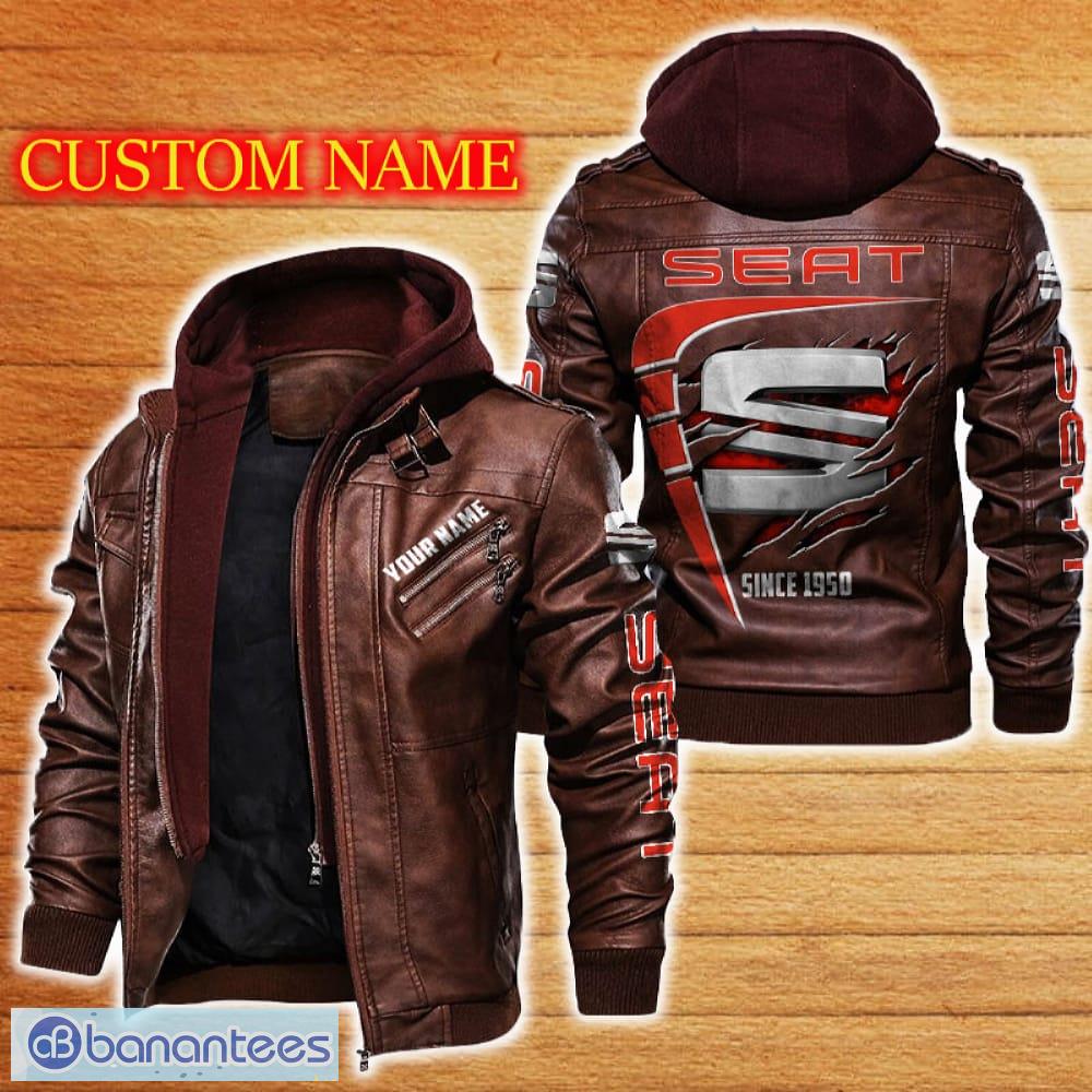 seat leather jacket black and brown color car logo trending all over print gift fans custom name 1 image Seat Leather Jacket Black And Brown Color Car Logo Trending All OVer Print Gift Fans Custom Name - Seat Leather Jacket Car For Fans_2