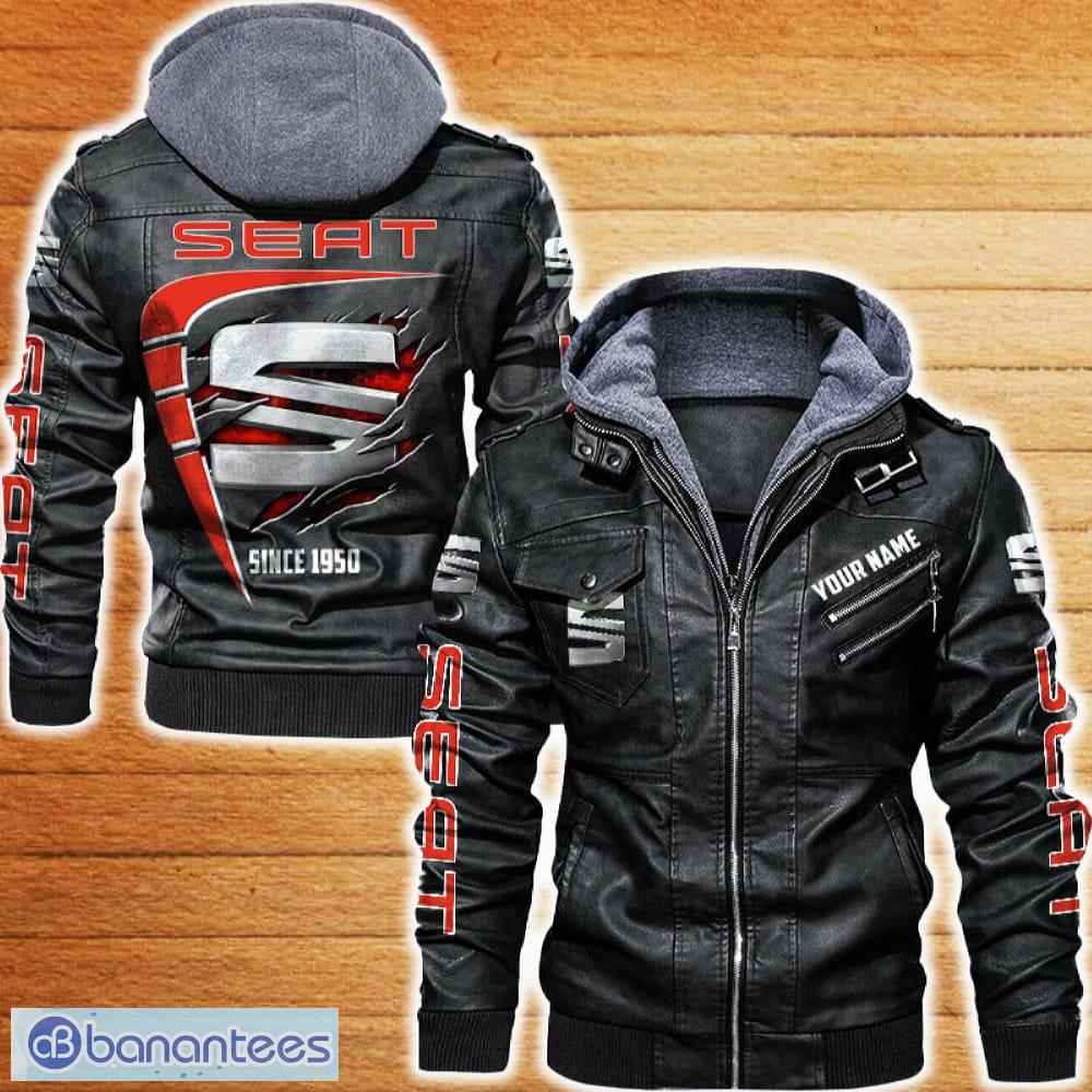 seat leather jacket black and brown color car logo trending all over print gift fans custom name image Seat Leather Jacket Black And Brown Color Car Logo Trending All OVer Print Gift Fans Custom Name - Seat Leather Jacket Car For Fans_1