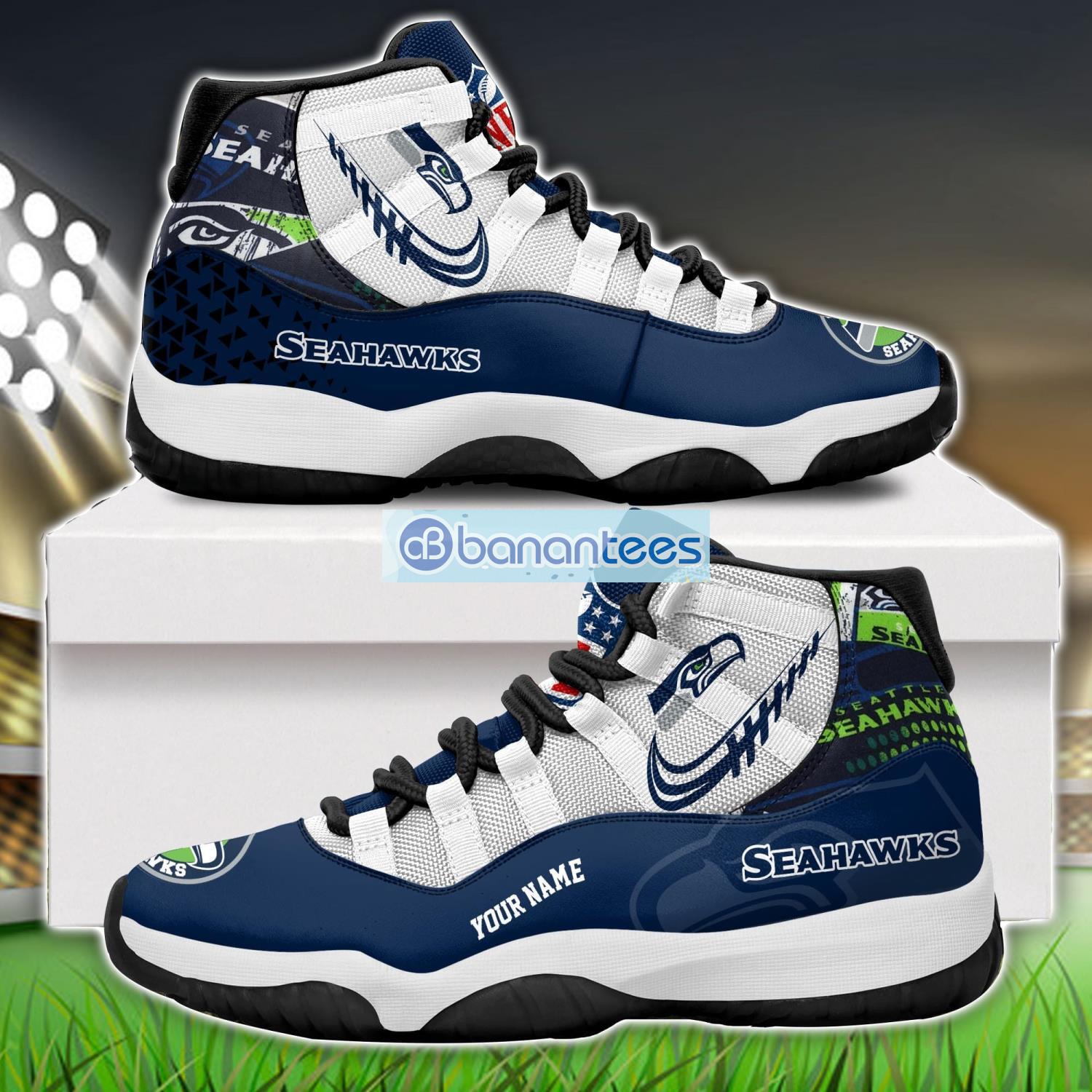 seattle seahawks air jordan 11 sneakers custom name special shoes for fans image Seattle Seahawks Air Jordan 11 Sneakers Custom Name Special Shoes For Fans Product Photo 1