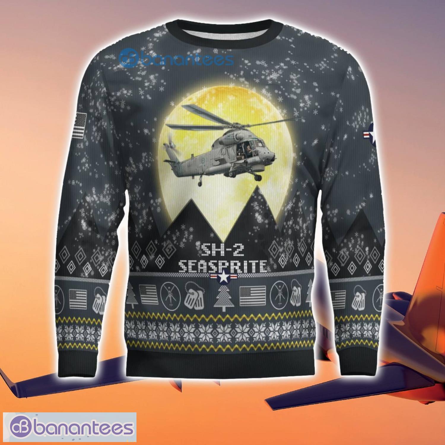 sh 2 seasprite sh2 3d aircraft moonlight grey ugly christmas sweater for fans 1 image SH-2 Seasprite SH2 3D Aircraft Moonlight Grey Ugly Christmas Sweater For Fans Product Photo 2