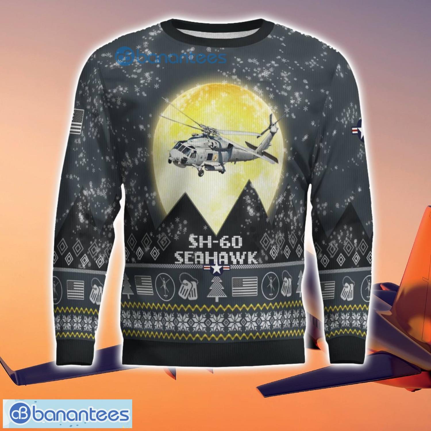 sh 60 seahawk sh60 3d aircraft moonlight grey ugly christmas sweater for fans 1 image SH-60 Seahawk SH60 3D Aircraft Moonlight Grey Ugly Christmas Sweater For Fans Product Photo 2