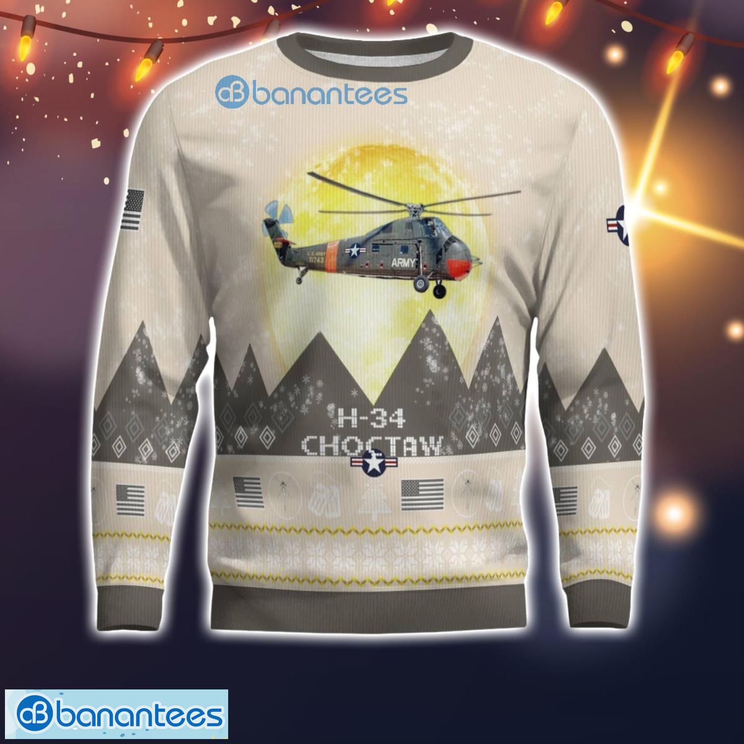 sikorsky h 34 choctaw s 58 uh 34 uh34 s58 all printed aircraft moonlight ugly christmas sweater 1 image Sikorsky H-34 Choctaw S-58 UH-34 UH34 S58 All Printed Aircraft Moonlight Ugly Christmas Sweater Product Photo 2