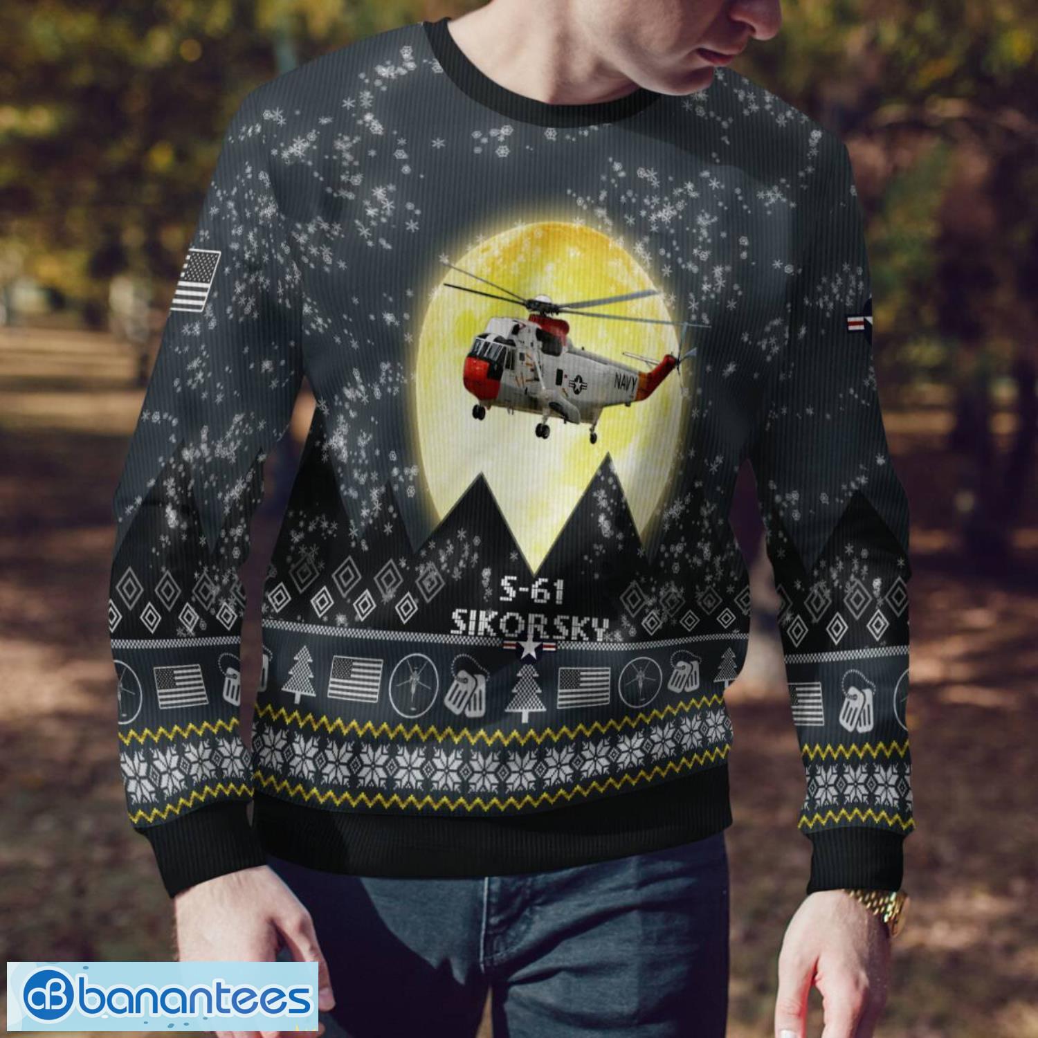 sikorsky s 61 s61 3d aircraft moonlight grey ugly christmas sweater for fans 3 image Sikorsky S-61 S61 3D Aircraft Moonlight Grey Ugly Christmas Sweater For Fans Product Photo 4