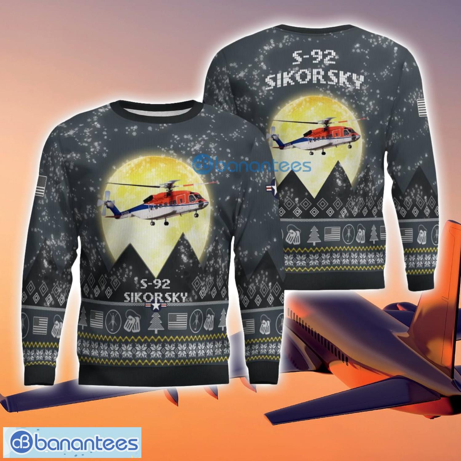 sikorsky s 92 s92 3d aircraft moonlight grey ugly christmas sweater for fans image Sikorsky S-92 S92 3D Aircraft Moonlight Grey Ugly Christmas Sweater For Fans Product Photo 1