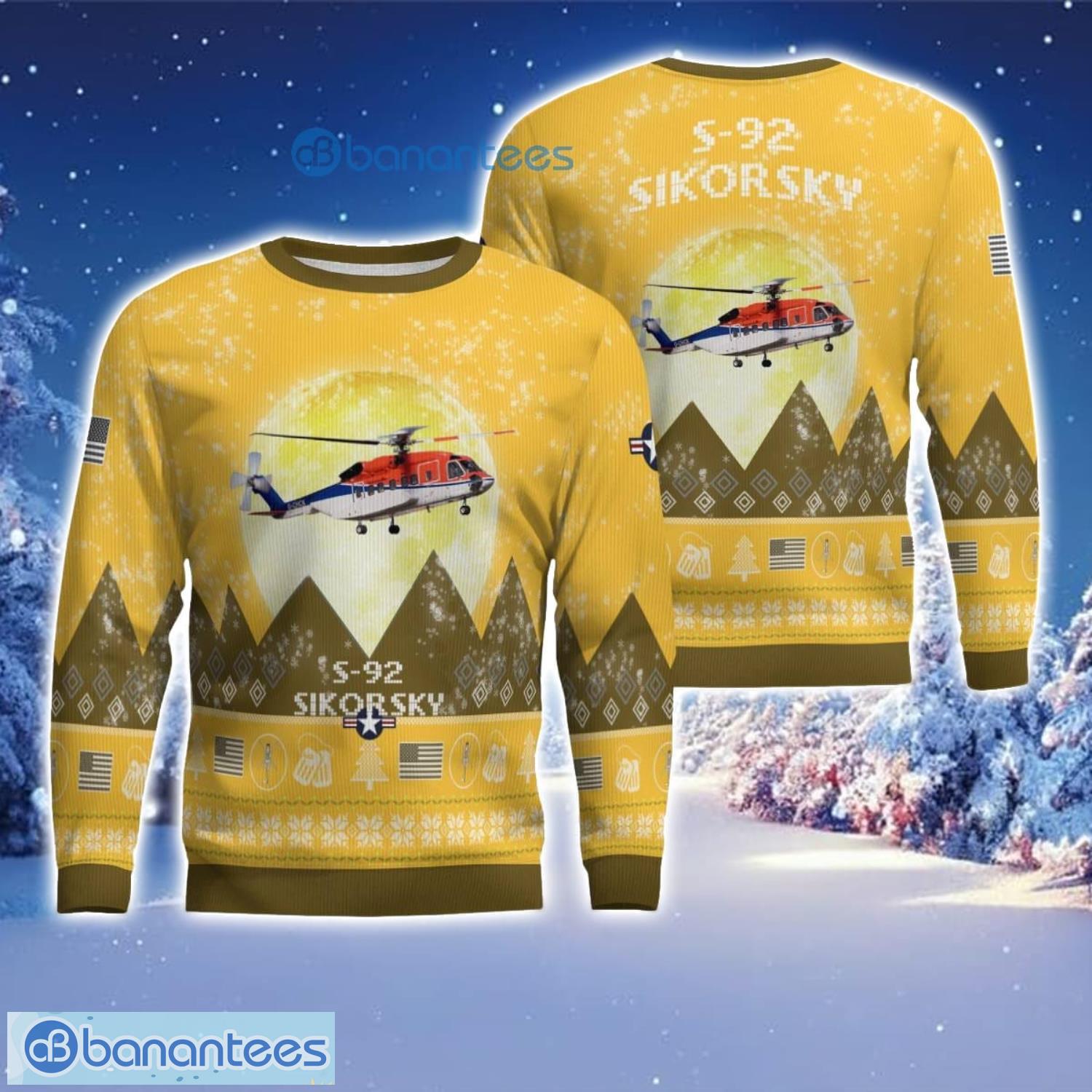 sikorsky s 92 s92 aircraft moonlight 3d print ugly christmas sweater christmas gift yellow color sweater image Sikorsky S-92 S92 Aircraft Moonlight 3D Print Ugly Christmas Sweater Christmas Gift Yellow Color Sweater Product Photo 1