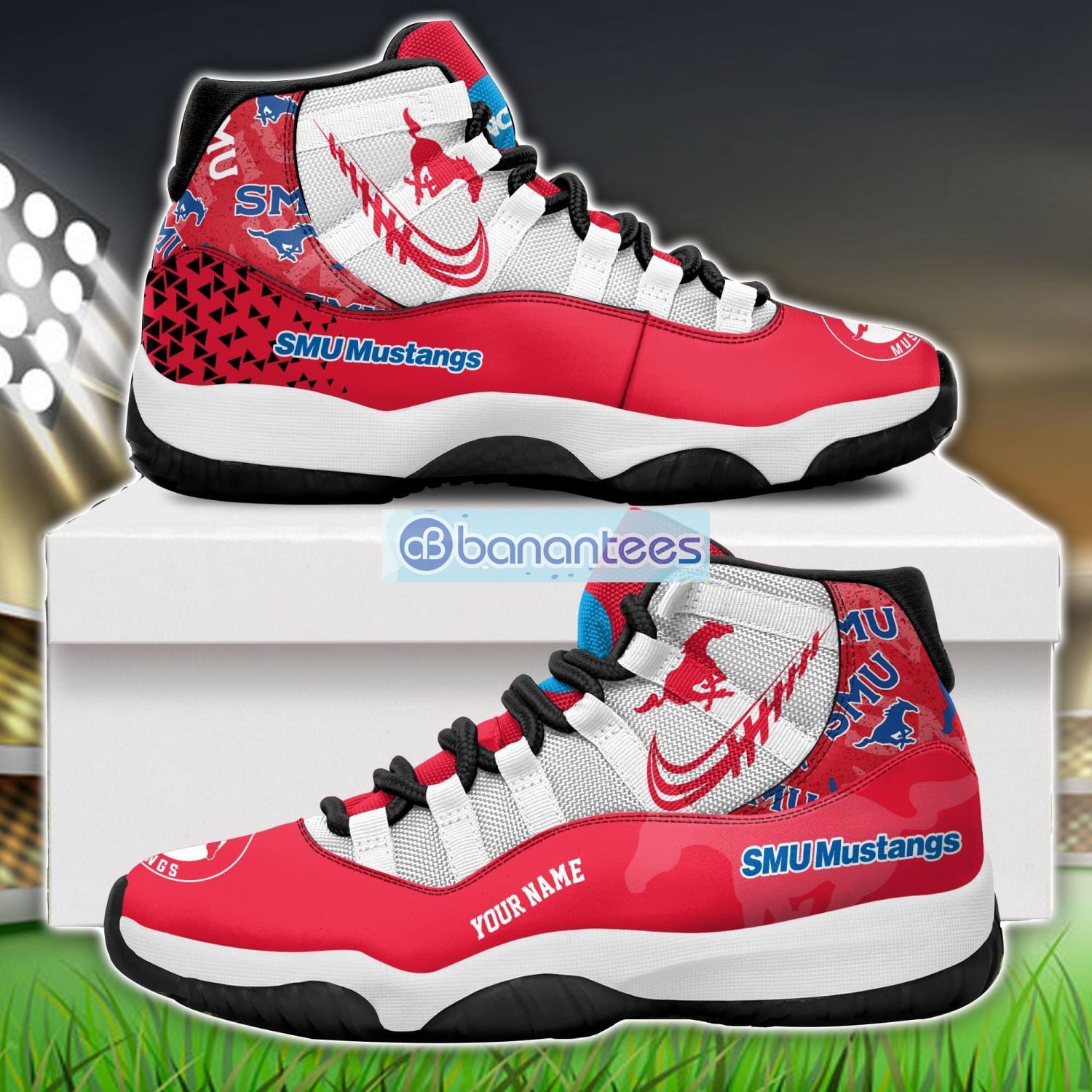 smu mustangs air jordan 11 sneakers custom name special shoes for fans image SMU Mustangs Air Jordan 11 Sneakers Custom Name Special Shoes For Fans Product Photo 1