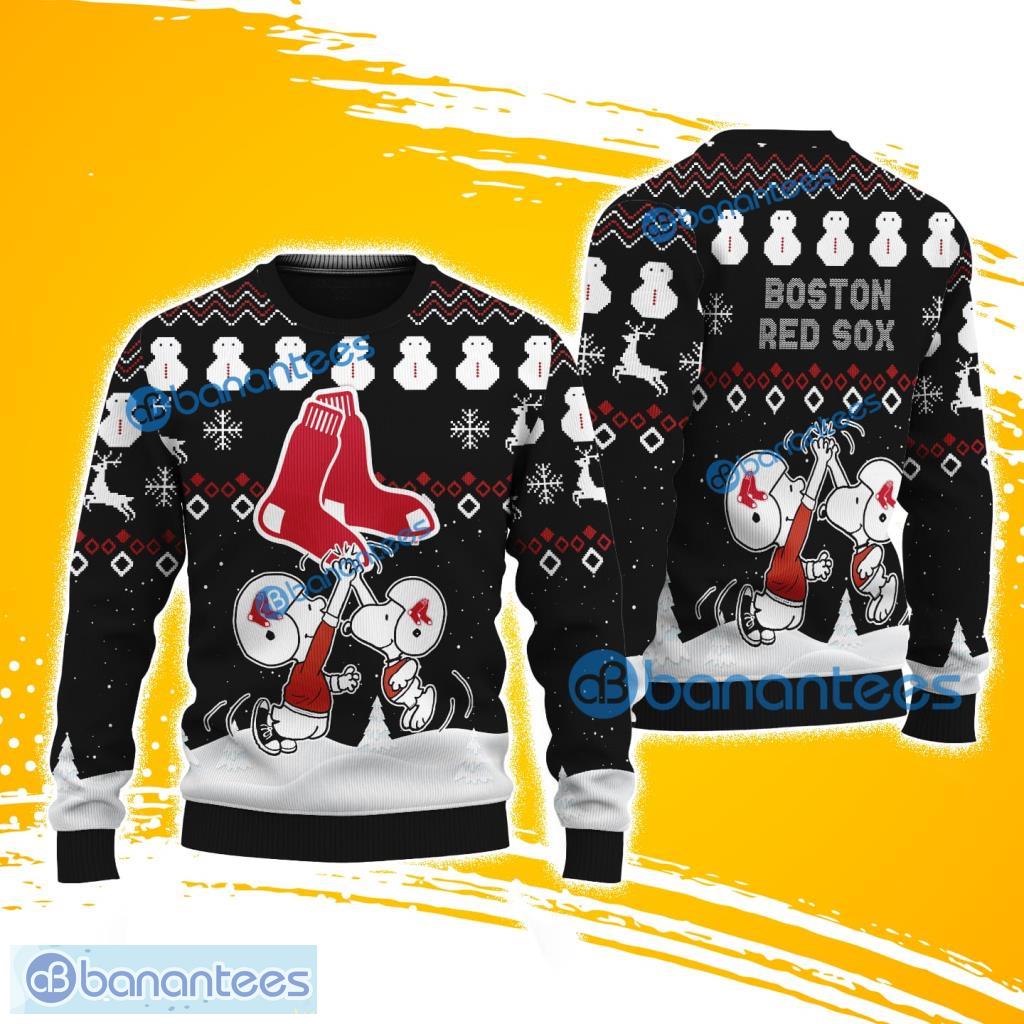 snoopy and friend boston red sox christmas ugly sweater 3d for fans image Snoopy And Friend Boston Red Sox Christmas Ugly Sweater 3D For Fans Product Photo 1