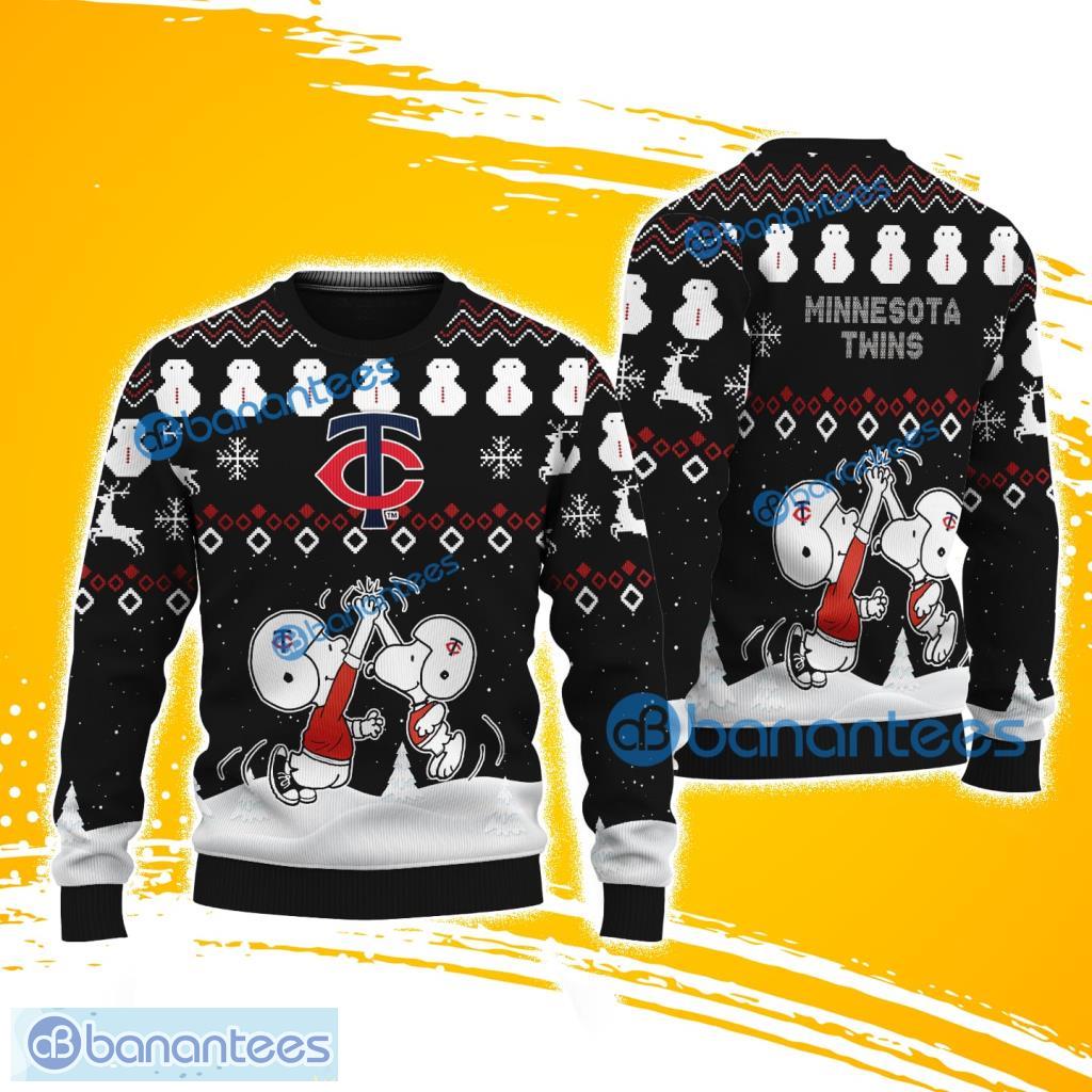 snoopy and friend minnesota twins christmas ugly sweater 3d for fans image Snoopy And Friend Minnesota Twins Christmas Ugly Sweater 3D For Fans Product Photo 1