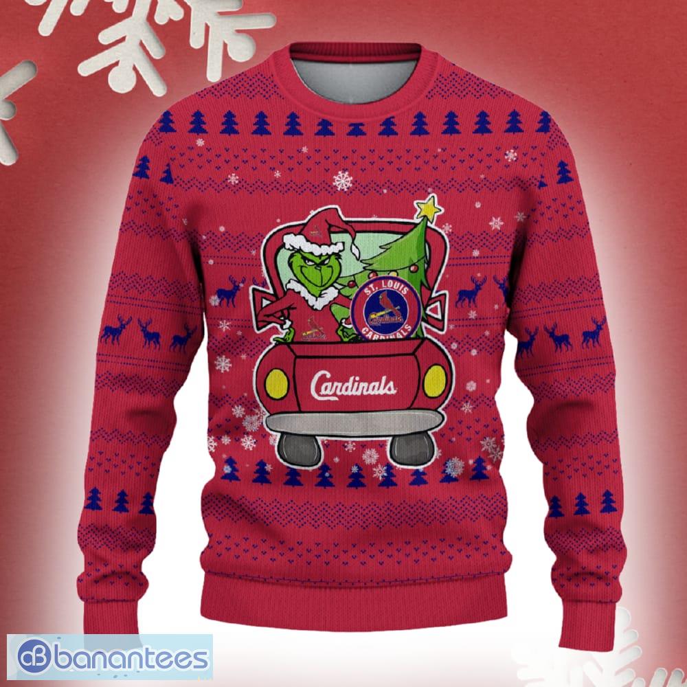 st louis cardinals grinch driving funny 3d ugly christmas sweater for men women image St. Louis Cardinals Grinch Driving Funny 3D Ugly Christmas Sweater For Men Women - St. Louis Cardinals Christmas Sweater Grinch Driving Photo 2