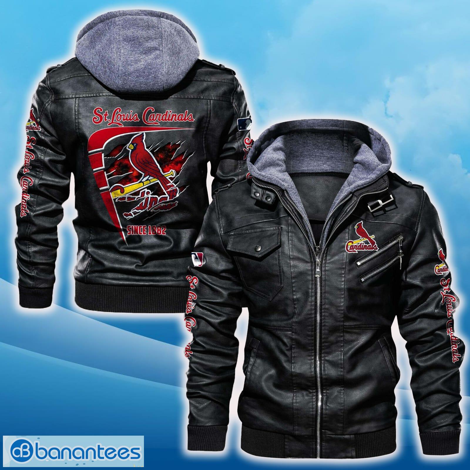 st louis cardinals leather jacket black and brown color for men and women gift fans all over print gift fans image St Louis Cardinals Leather Jacket Black And Brown Color For Men And Women Gift Fans All OVer Print Gift Fans - St Louis Cardinals Leather Jacket_1