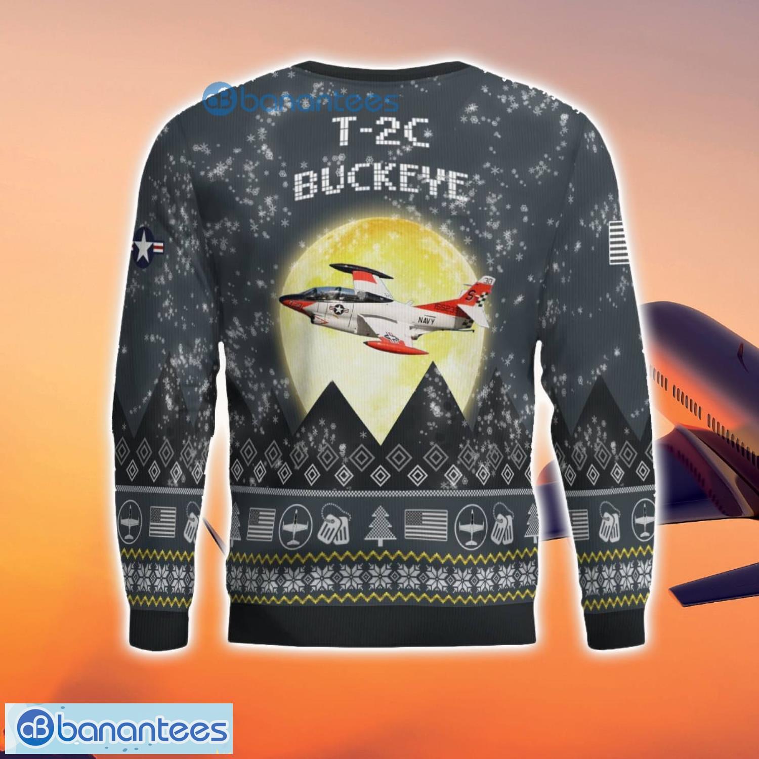 t 2c buckeye t2c 3d aircraft moonlight grey ugly christmas sweater for fans 2 image T-2C Buckeye T2C 3D Aircraft Moonlight Grey Ugly Christmas Sweater For Fans Product Photo 3
