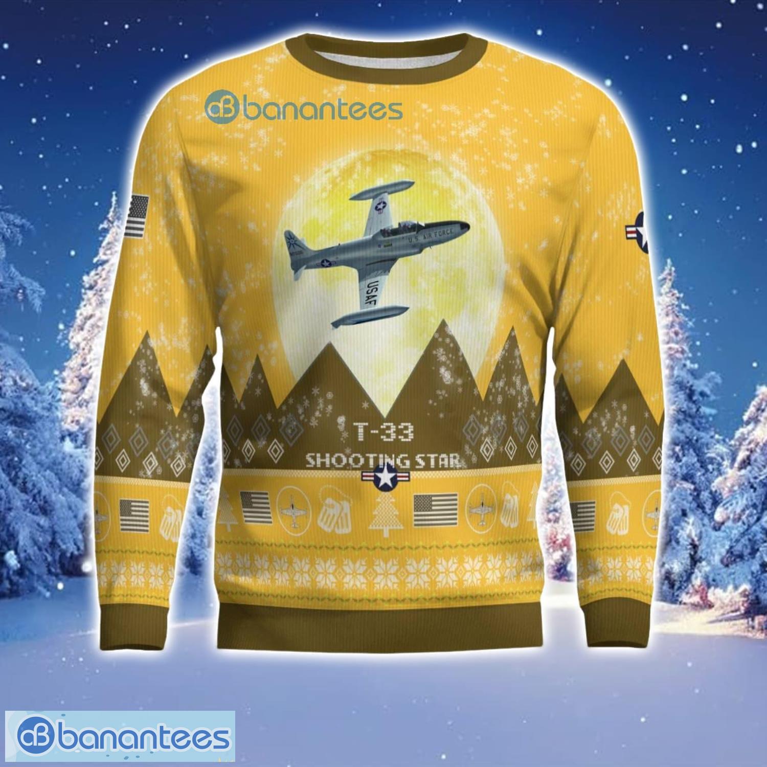 t 33 shooting star t33 aircraft moonlight 3d print ugly christmas sweater christmas gift yellow color sweater 1 image T-33 Shooting Star T33 Aircraft Moonlight 3D Print Ugly Christmas Sweater Christmas Gift Yellow Color Sweater Product Photo 2