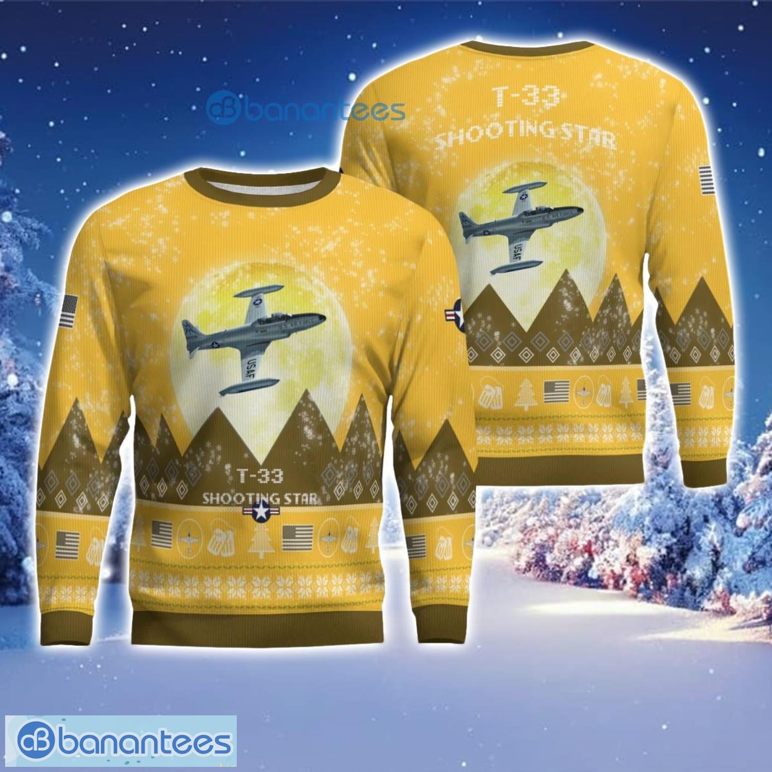 t 33 shooting star t33 aircraft moonlight 3d print ugly christmas sweater christmas gift yellow color sweater image T-33 Shooting Star T33 Aircraft Moonlight 3D Print Ugly Christmas Sweater Christmas Gift Yellow Color Sweater Product Photo 1