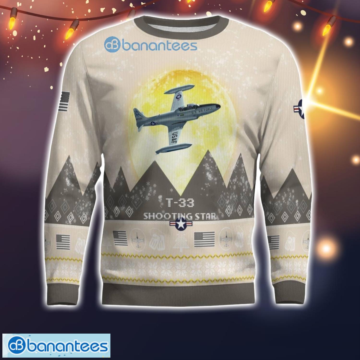 t 33 shooting star t33 all printed aircraft moonlight ugly christmas sweater 1 image T-33 Shooting Star T33 All Printed Aircraft Moonlight Ugly Christmas Sweater Product Photo 2