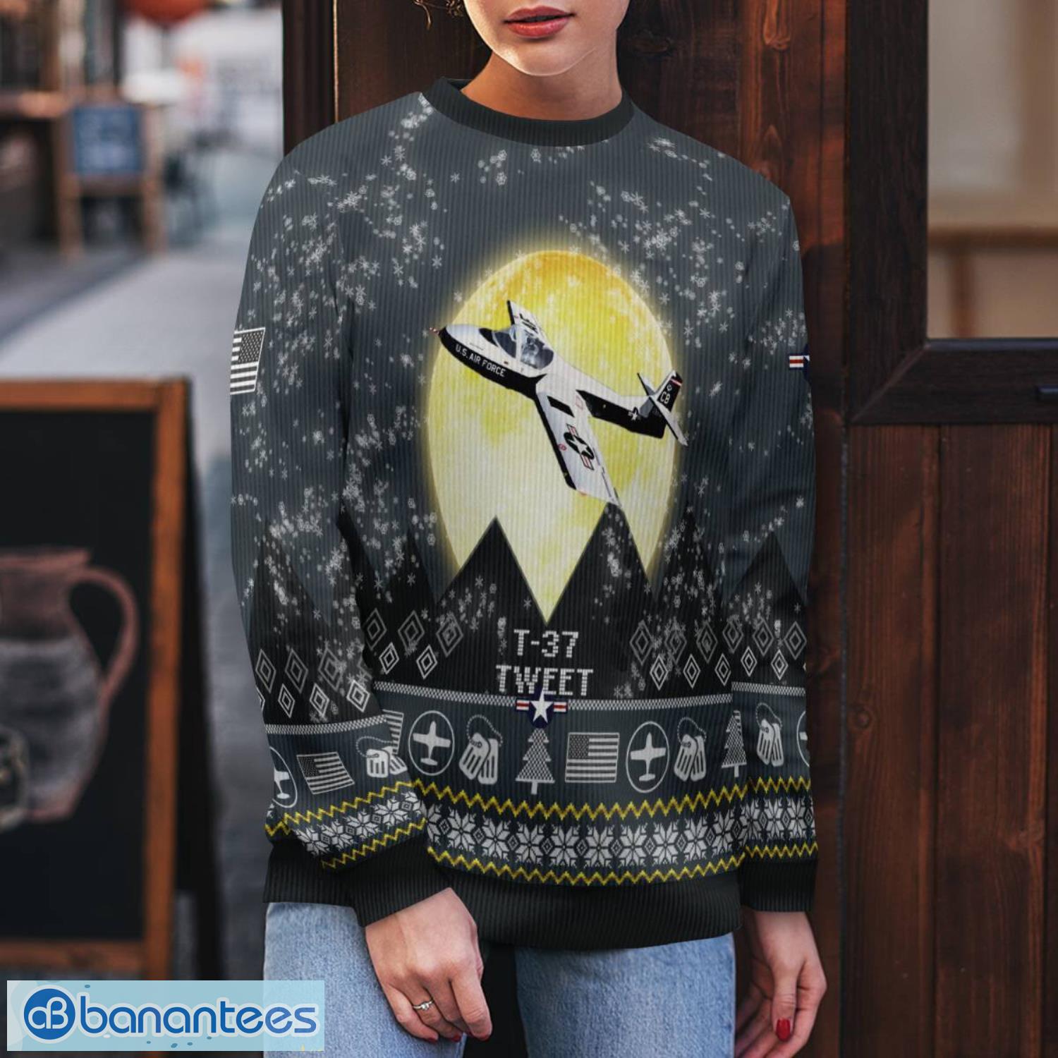 t 37 tweet t37 3d aircraft moonlight grey ugly christmas sweater for fans 1 image T-37 Tweet T37 3D Aircraft Moonlight Grey Ugly Christmas Sweater For Fans Product Photo 2