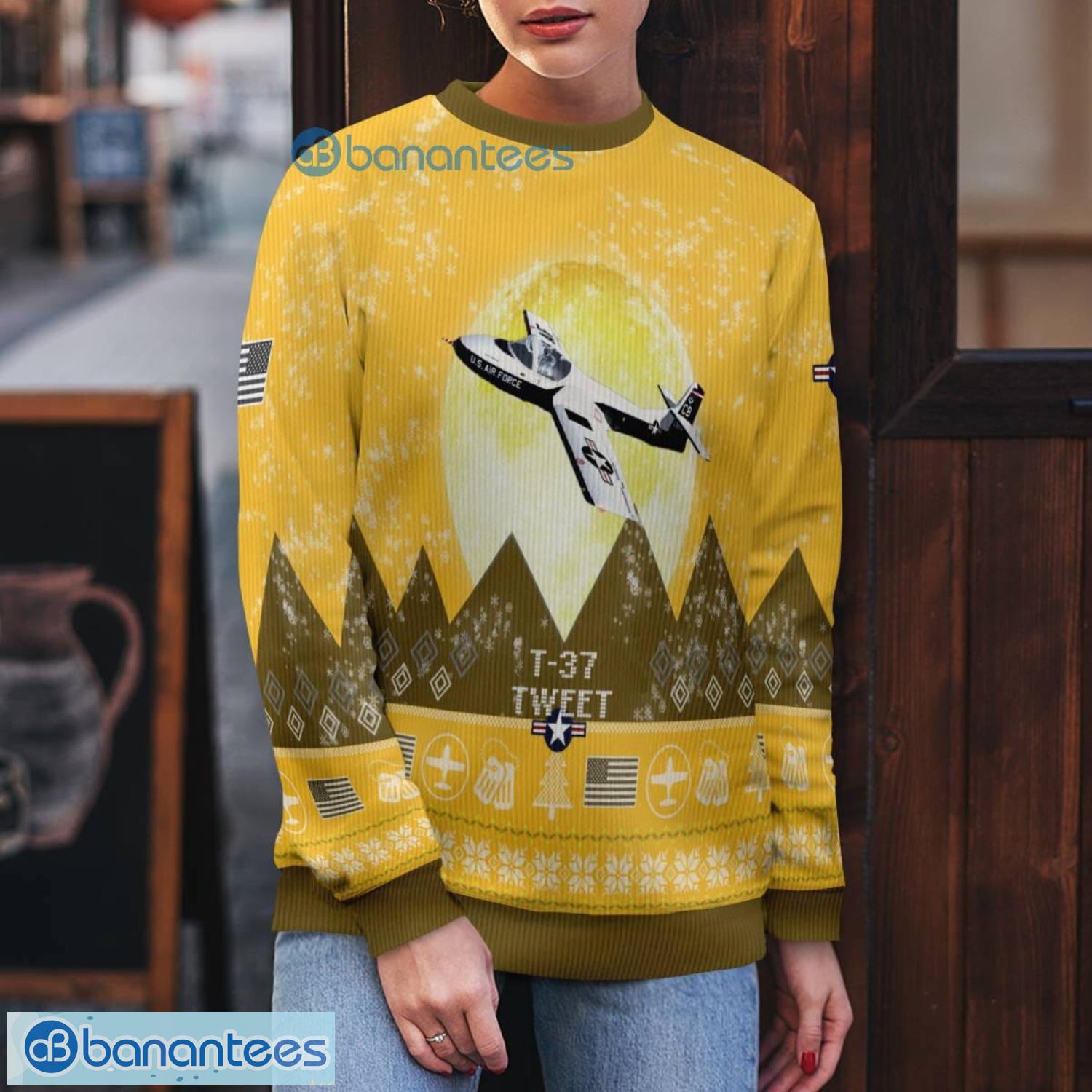 t 37 tweet t37 aircraft moonlight 3d print ugly christmas sweater christmas gift yellow color sweater 1 image T-37 Tweet T37 Aircraft Moonlight 3D Print Ugly Christmas Sweater Christmas Gift Yellow Color Sweater Product Photo 2