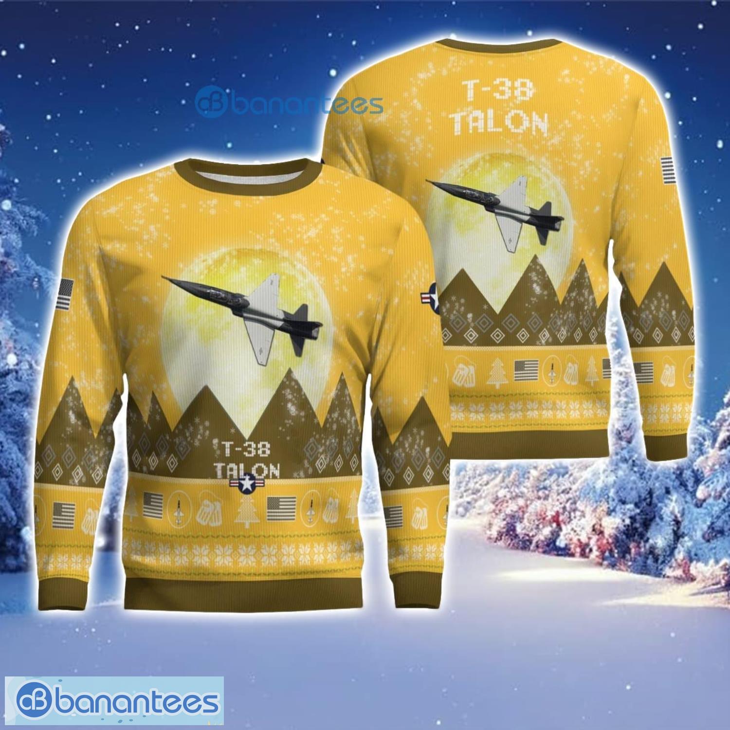 t 38 talon t38 aircraft moonlight 3d print ugly christmas sweater christmas gift yellow color sweater image T-38 Talon T38 Aircraft Moonlight 3D Print Ugly Christmas Sweater Christmas Gift Yellow Color Sweater Product Photo 1