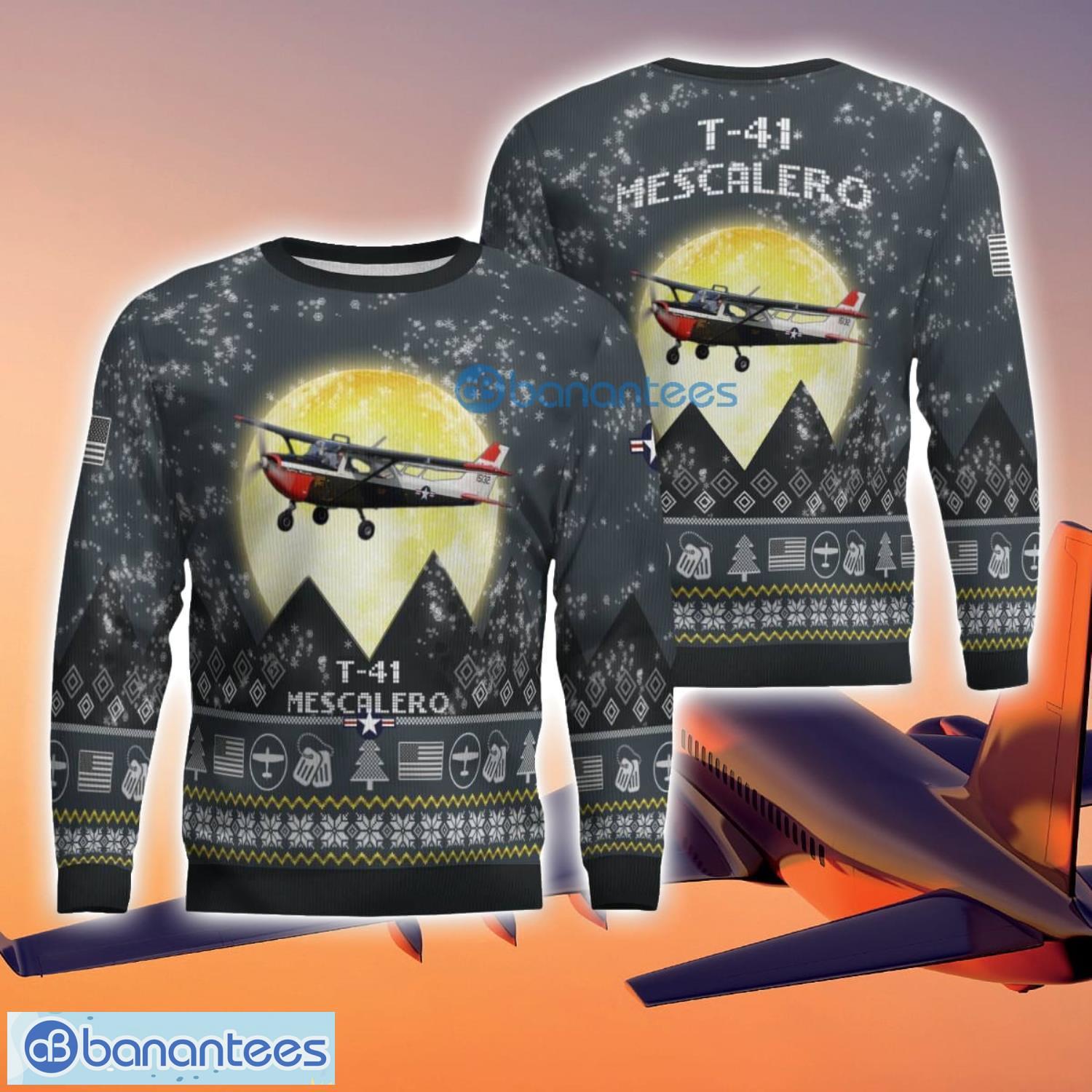 t 41 mescalero t41 3d aircraft moonlight grey ugly christmas sweater for fans image T-41 Mescalero T41 3D Aircraft Moonlight Grey Ugly Christmas Sweater For Fans Product Photo 1