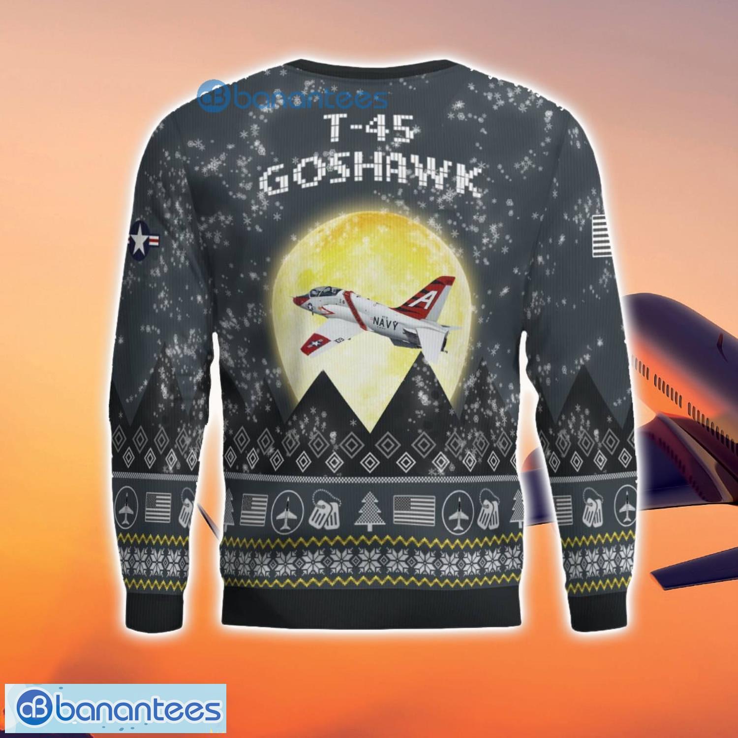 t 45 goshawk t45 3d aircraft moonlight grey ugly christmas sweater for fans 2 image T-45 Goshawk T45 3D Aircraft Moonlight Grey Ugly Christmas Sweater For Fans Product Photo 3