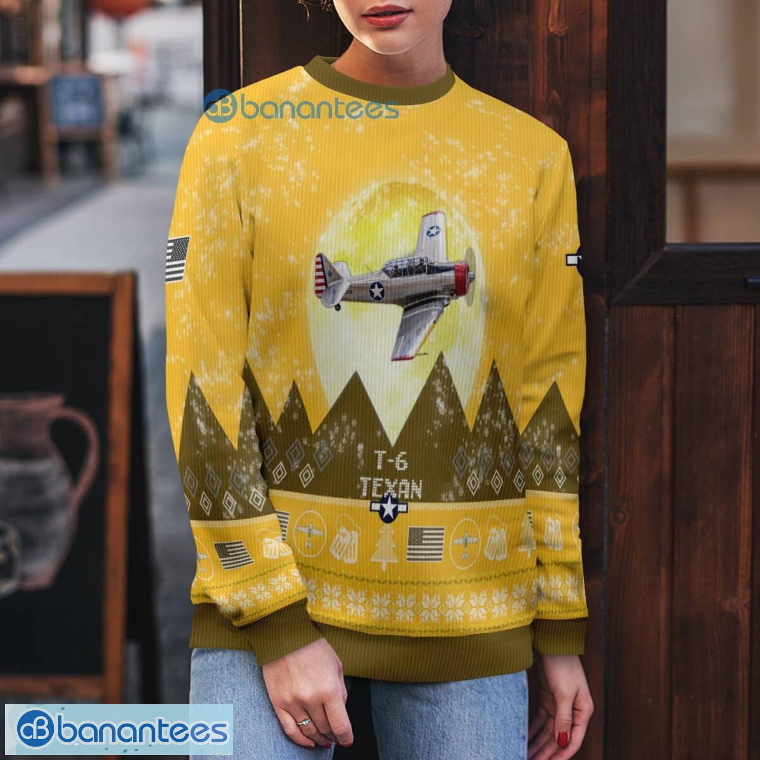 t 6 texan t6 aircraft moonlight 3d print ugly christmas sweater christmas gift yellow color sweater 1 image T-6 Texan T6 Aircraft Moonlight 3D Print Ugly Christmas Sweater Christmas Gift Yellow Color Sweater Product Photo 2