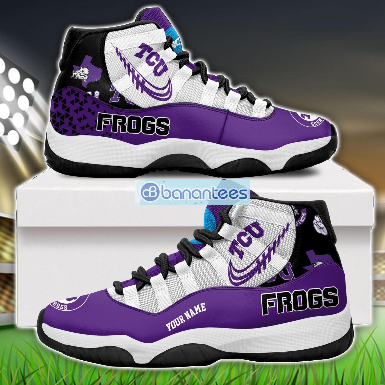 tcu horned frogs air jordan 11 sneakers custom name special shoes for fans image TCU Horned Frogs Air Jordan 11 Sneakers Custom Name Special Shoes For Fans Product Photo 1