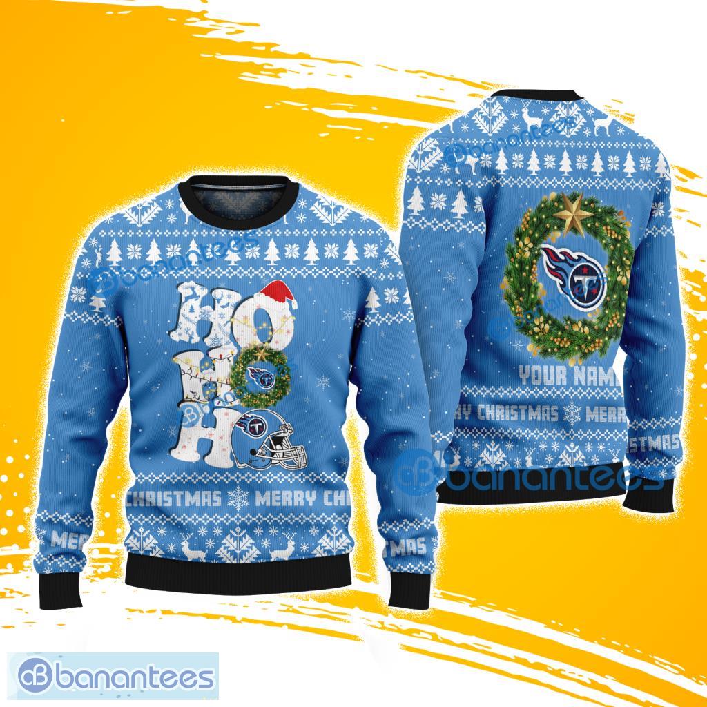 tennessee titans nfl ho ho ho knitting pattern ugly christmas sweater custom name image Tennessee Titans NFL Ho Ho Ho Knitting Pattern Ugly Christmas Sweater Custom Name Product Photo 1