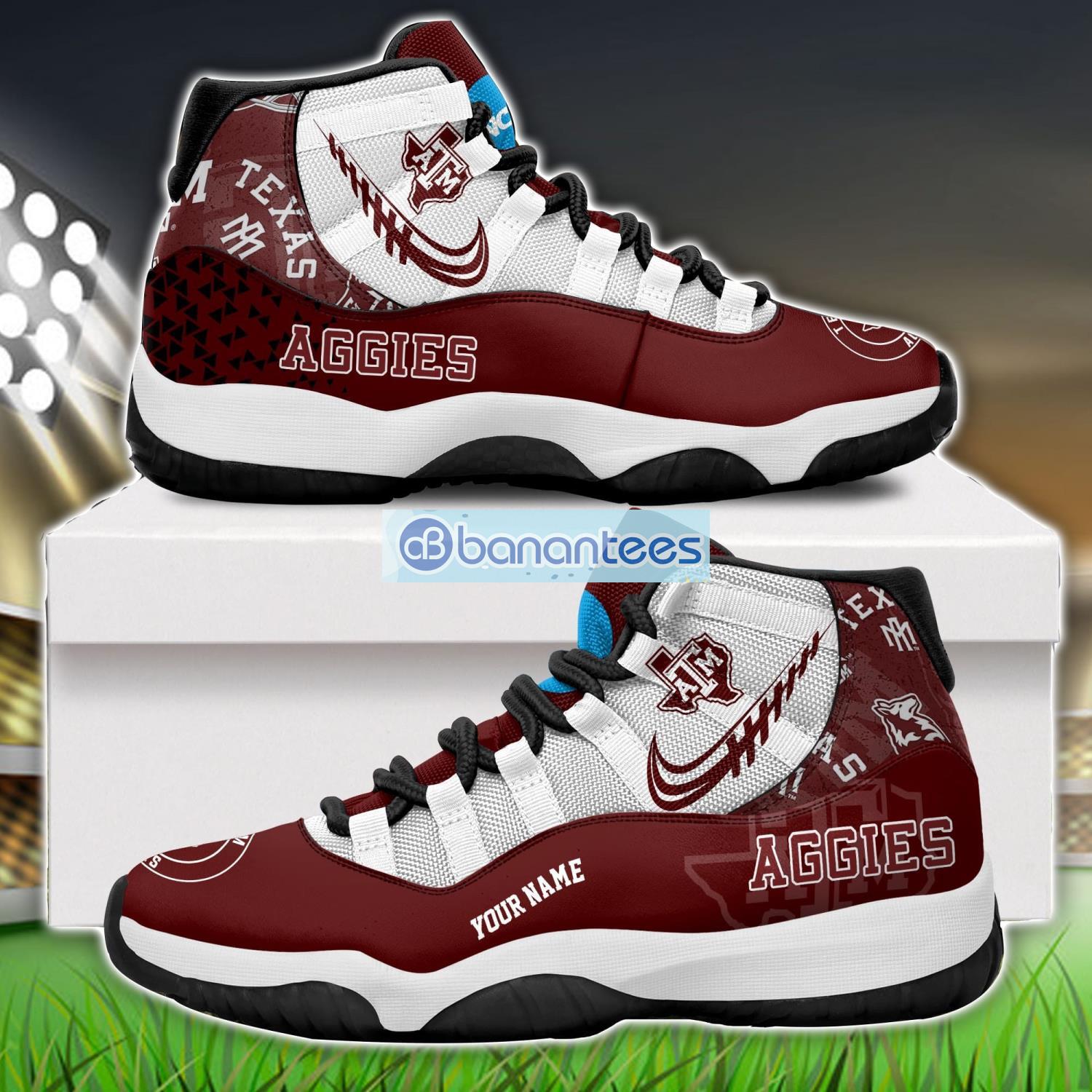 texas aampm aggies air jordan 11 sneakers custom name special shoes for fans image Texas A&M Aggies Air Jordan 11 Sneakers Custom Name Special Shoes For Fans Product Photo 1