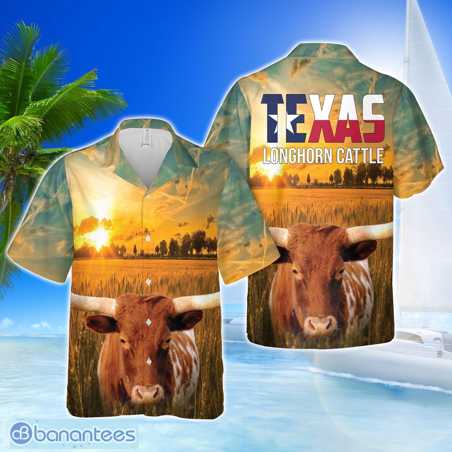 texas longhorn cattle 3d hawaiian shirt beach team gift image Texas Longhorn Cattle 3D Hawaiian Shirt Beach Team Gift Product Photo 1