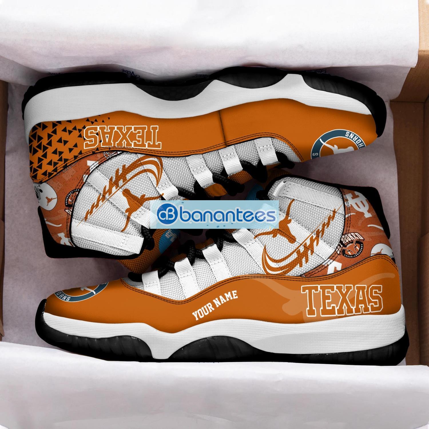 texas longhorns air jordan 11 sneakers custom name special shoes for fans 1 image Texas Longhorns Air Jordan 11 Sneakers Custom Name Special Shoes For Fans Product Photo 2
