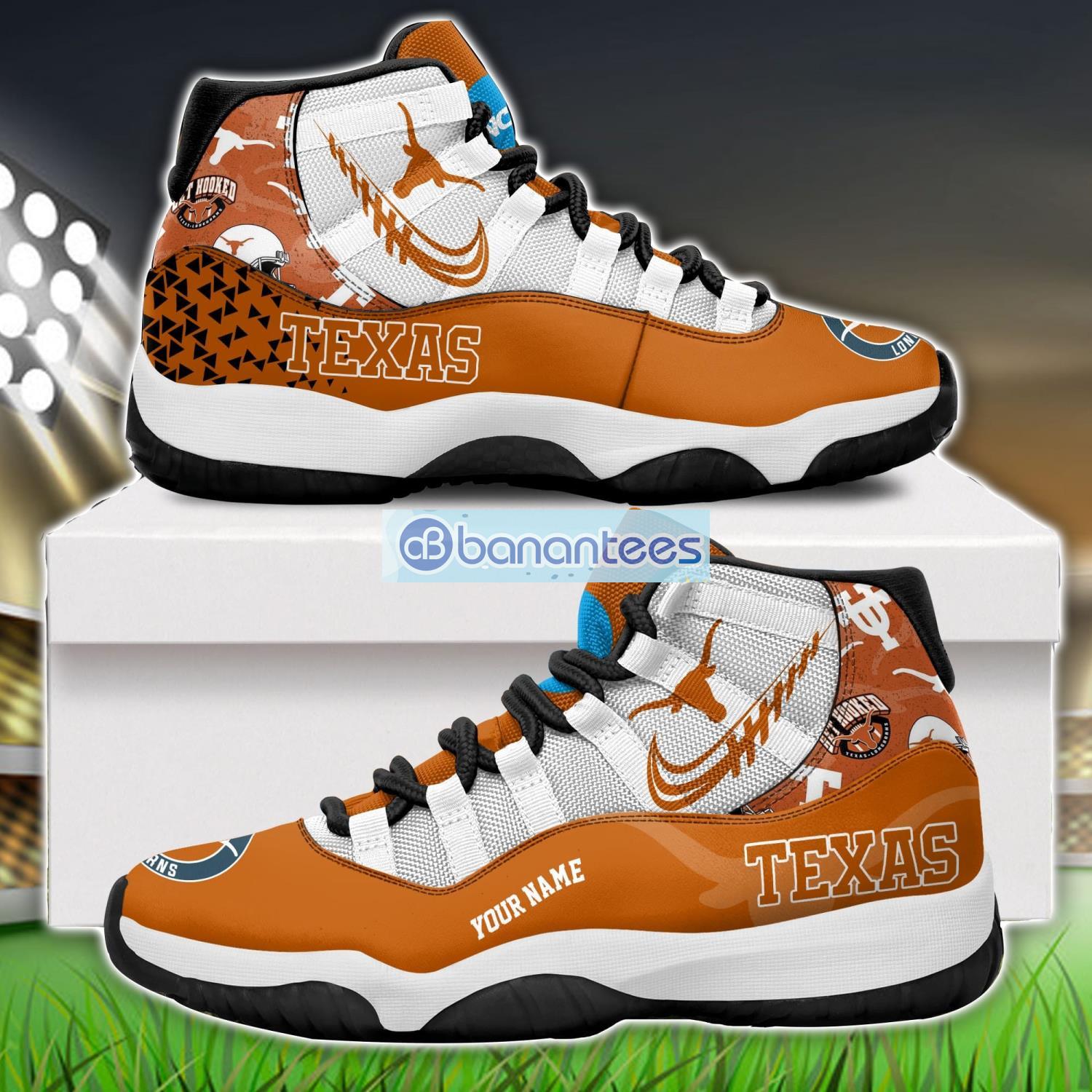 texas longhorns air jordan 11 sneakers custom name special shoes for fans image Texas Longhorns Air Jordan 11 Sneakers Custom Name Special Shoes For Fans Product Photo 1