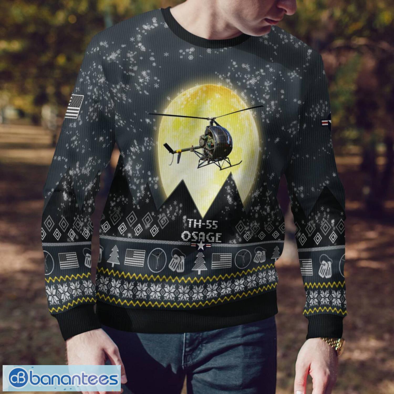 th 55 osage th55 3d aircraft moonlight grey ugly christmas sweater for fans 3 image TH-55 Osage TH55 3D Aircraft Moonlight Grey Ugly Christmas Sweater For Fans Product Photo 4
