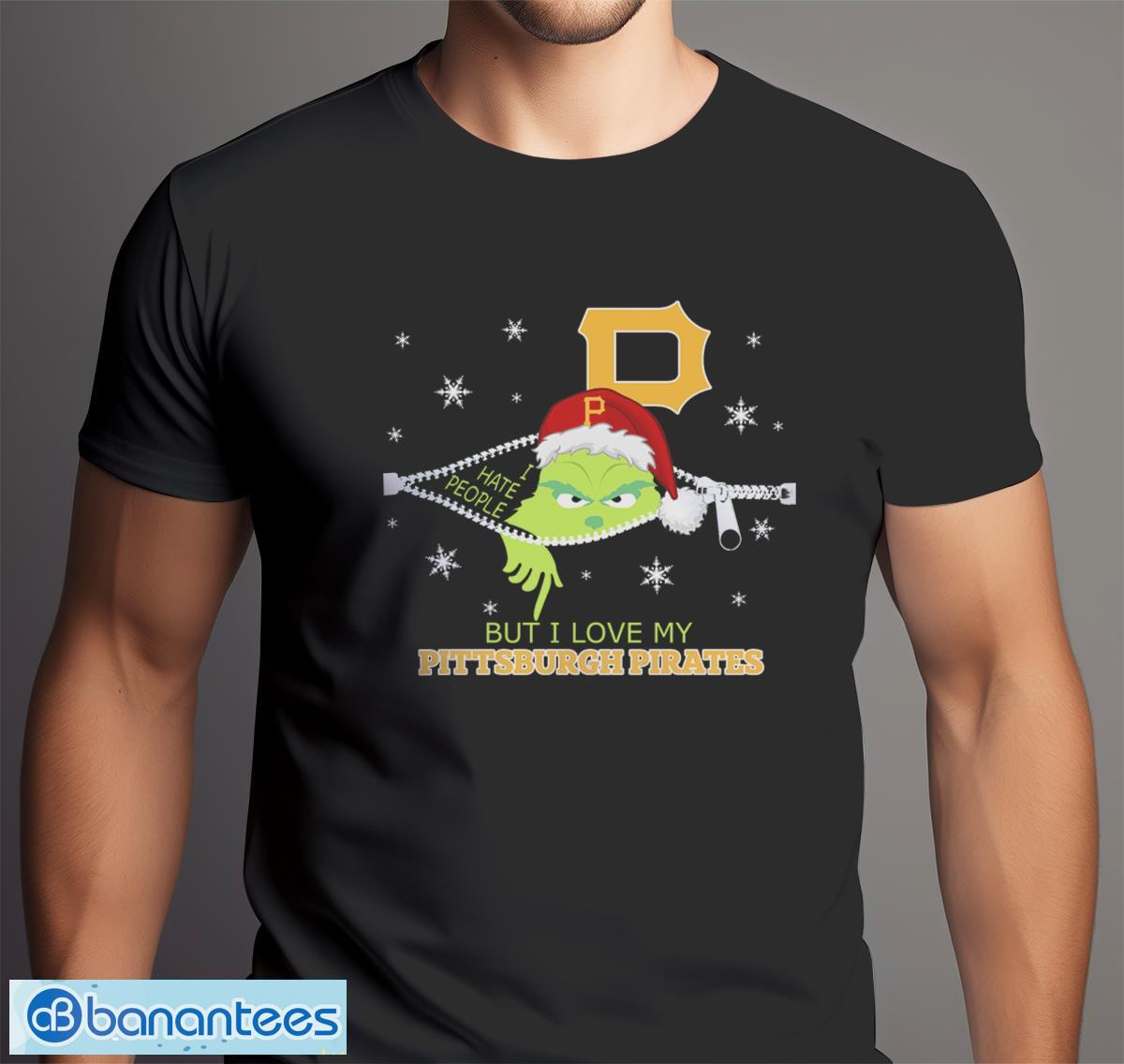 the grinch i hate people but i love pittsburgh pirates christmas t shirt 5 image The Grinch I Hate People But I Love Pittsburgh Pirates Christmas T-shirt Product Photo 6