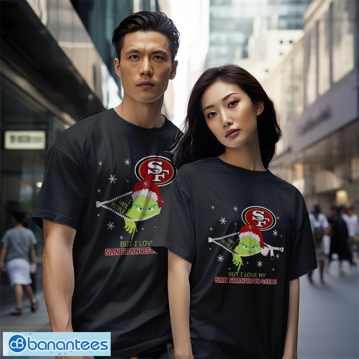 the grinch i hate people but i love san francisco 49ers christmas t shirt 4 image The Grinch I Hate People But I Love San Francisco 49ers Christmas T-shirt Product Photo 5