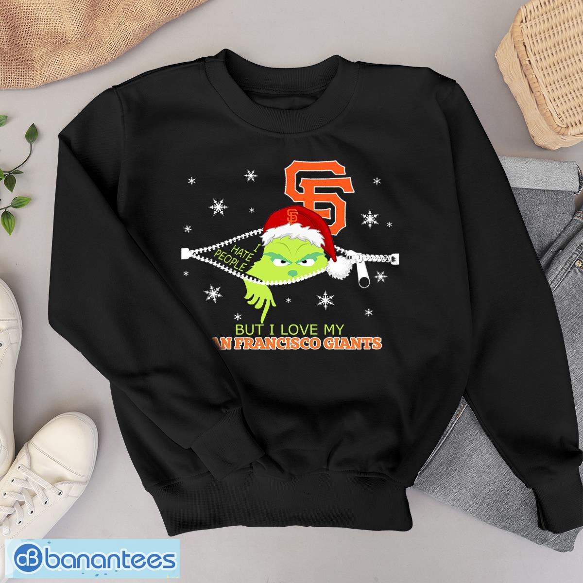 the grinch i hate people but i love san francisco giants christmas t shirt image The Grinch I Hate People But I Love San Francisco Giants Christmas T-shirt Product Photo 1