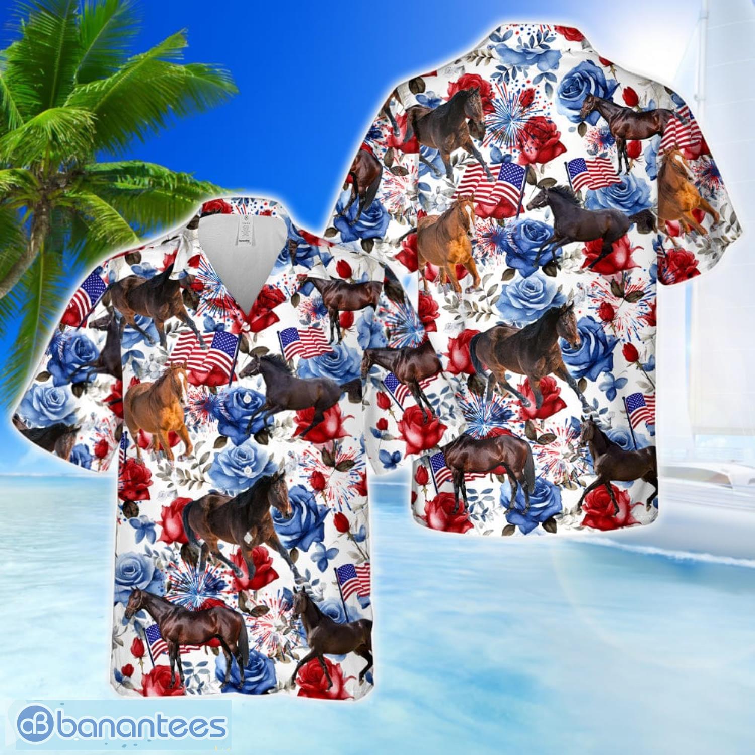 thoroughbred horse 4th of july 3d hawaiian shirt beach team gift image Thoroughbred Horse, 4th Of July 3D Hawaiian Shirt Beach Team Gift Product Photo 1