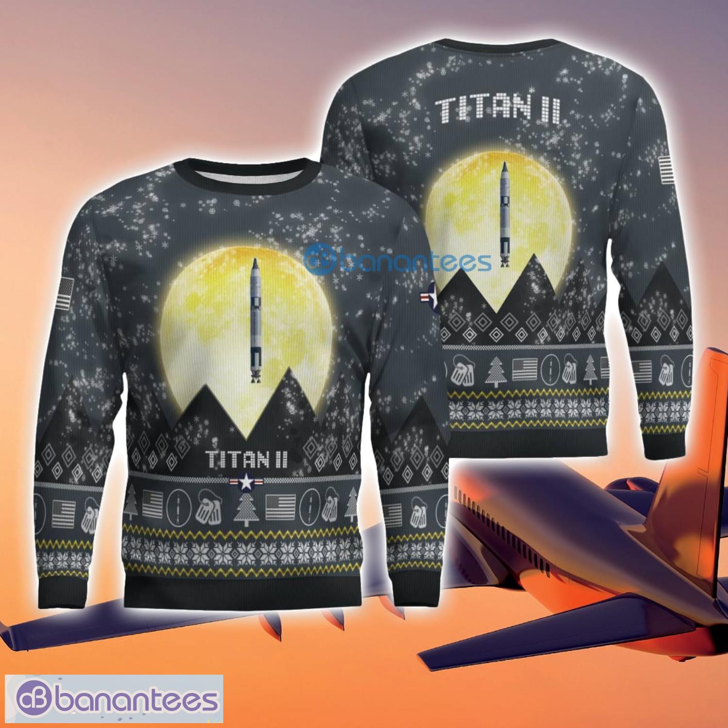 titan ii 3d aircraft moonlight grey ugly christmas sweater for fans image Titan II 3D Aircraft Moonlight Grey Ugly Christmas Sweater For Fans Product Photo 1